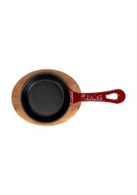 Resim Lava Döküm Yuvarlak Kızartma Tavası Yekpare Saplı Kayın Servis Ahşabı. Çap Ø 12cm.-bordo Bordo 