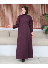 Resim Bağlamalı Çıt Çıt Detaylı Ferace , Mürdüm Mürdüm 