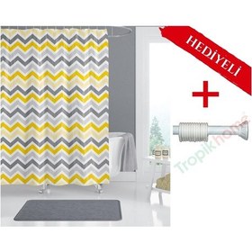 Resim Zikzak Desenli Boru Hediyeli Banyo Perdesi Sarı 