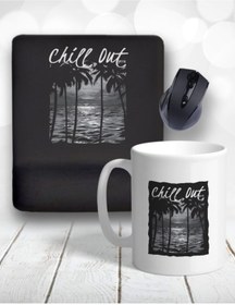 Resim Atölye Çizgi Chill Out Deniz Palmiye Bilek Destekli Mouse Pad ve Kupa Bardak 