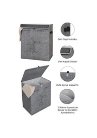 Resim 2bölmeli Çamaşır Sepeti Çok Amaçlı Saklama Hurç Gri 53x33x60cm-25lt Katlanır Çamaşır Selesi 2'li Set Gri 