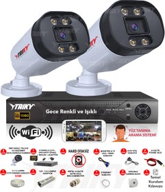 Resim TAIKY 2 Kameralı 5mp Sony Lensli Fullhd 1080p Yüz Tanıma Wıfı Gece Renkli Güvenlik Kamera Sistemi Wf257-nh 