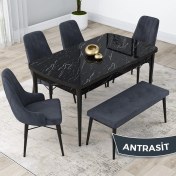 Resim Canisa Concept Lia Serisi 80 x 132 cm Mutfak Masa Takımı Siyah Mermer Desen Masa 4 Sandalye ve 1 Bench 