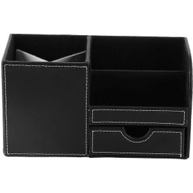 Resim Ganzhoushop Ahşap Deri Masa Düzenleyici, Kırtasiye İçin Çok İşlevli Saklama Kutusu 