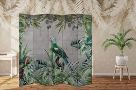 Resim Yeşil Papağan Temalı Özel Tasarım Paravan Room Divider 180 x 200 cm Paravan-1021-1 