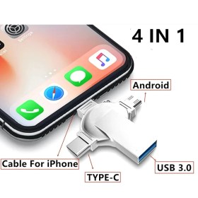 Resim USB Bellek Flash Bellek 256GB 128GB Otg Dört Bağlantı Noktası: iPhone uyumlu Lightning Tip C Micro USB 