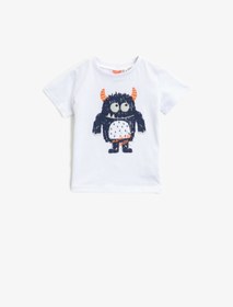 Resim Koton Erkek Bebek Beyaz Kısa Kollu Pamuklu Bisiklet Yaka T-Shirt 