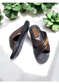 Resim Gezer Erkek Çapraz Bant Rahat Taban Ev Ve Dışarı Terliği Kahverengi 