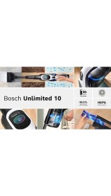 Resim Bosch Unlimited 10 BCS104 Şarjlı Dikey Süpürge +Batarya + Hav&yün Temizleyici 