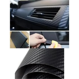 Resim Karbon Fiber Folyo Hava Kanallı Araç Döşeme Kaplama Folyosu Siyah 50 cm x 1 Metre 