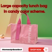Resim 1 adet Macaron Renkli Büyük Kapasiteli Öğle Yemeği Çantası - Dayanıklı PVC ve Oxford Kumaş, "HAPPY DAY" Tasarımı, Ofis, Okul, Kamp, Açık Hava Aktiviteleri için İdeal, Öğle Yemeği Çantası 