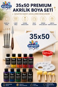 Resim andelart 120 Cc Akrilik Boya - 35x50 Tuval -metal Spatulalı Şövale Seti, Master Akrilik Set 