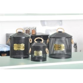 Resim Evistro Metal 3 Lü Patates Soğan Sarımsak Saklama Kovası Fileli Siyah 