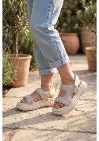 Resim Marco Kids 846 Anatomik Kız Çocuk Taşlı Sandalet Bej 