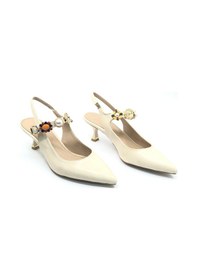 Resim Feles İnci Toka Detaylı Arkası Açık Stiletto Kadın Topuklu Ayakkabı Ten 