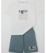 Resim Breeze Erkek Çocuk Şortlu Takım Yazı Baskılı Cepli 8-14 Yaş, Ekru Ekru 