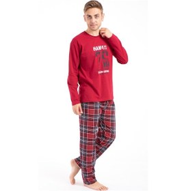 Resim Tampap 2170 Baskılı Uzun Kol Erkek Pijama Takımı Bordo 