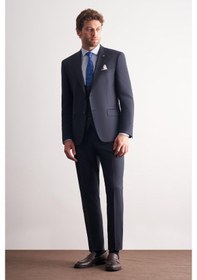 Resim İmza Lacivert Mono Yaka Astarlı Çift Yırtmaç Esnek 6 Drop Slim Fit Basic Yelekli Takım Elbise 1001255186 Lacivert 