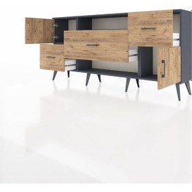 Resim Arges Konsol 2 Raflı 3 Çekmeceli 2 Kapaklı 176x30x83 Antrasit-çam/çam Çam/çam 
