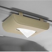 Resim Elmpaly Kaliteli Pu Deri Araç Mendillik - Şık Bej Askılı Tasarım, Pratik Taşınabilir Araç İçi Aksesuarı 