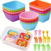 Resim 25 adet Silikon Cupcake Kutusu Seti, Taze Yeniden Kullanılabilir Silikon Cupcake Linerları ile Meyve Çatalı, Muffin Kek Pişirme Kupları Kalıpları DIY Ekmek, Reçel, Dondurma için - Dikdörtgen Şekil, Fırın Güvenli, Doğum Günleri, Noel, Cadılar Bayramı, Paskalya, Şükran Günü, Cupcake Süsleme Malzemeleri için Mükemmel 