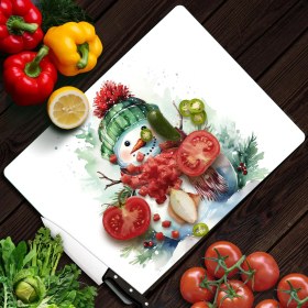 Resim Decovetro Cam Kesme Tahtası ve Sunumluk Kardan Adam Desenli 30 x 40 cm 