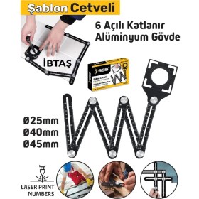 Resim Sgs Açı Ölçer Şablon Cetveli 6 Açılı Katlanır Alüminyum Gövde 