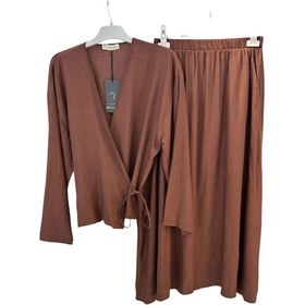 Resim Hasenna Z-556 Üstü Kimono Kısa Etekli Çilek Takım Kahve 