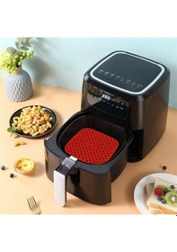 Resim River World 21.5 CM'lik Kırmızı Renkte Isıya Dayanabilen ve Yıkanabilen Kare Silikon Airfryer ve Fırın Matı 