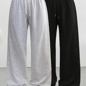 Resim 2 Adet Kadın Günlük Pantolon, Basit İpli Joggerler İlkbahar/Yaz/Sonbahar Geniş Paça Ev Giyimi 
