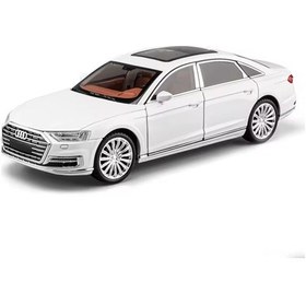 Resim Xindoker Audi A8 1:24 Ölçekli Simülasyon Model Araba - Altı Kapı Açılır, Geri Çek, Ön Tekerlek Direksiyon, Dört Tekerlek Amortisör Beyaz Beyaz 