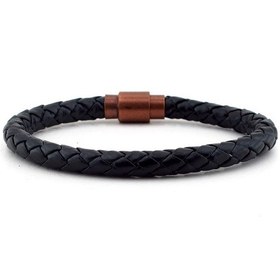 Resim Siyah Deri Bakir Miknatis Erkek Bileklik Bt249 Rose Gold 
