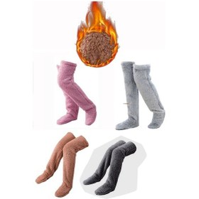 Resim Sauna Suit Siyah Sock Peluş Uyku Çorabı Welsoft Diz Üstü Oda Çorabı Ayak Isıtıcı Uzun Gonç Çorap Siyah 
