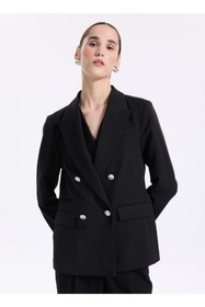 Resim Fabrika Siyah Kadın Kruvaze Blazer F4WL-CKT0270 