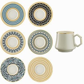 Resim Sandro Moreno 1453 Şangay Double Geometrik Gold 12 Parça 6 Kişilik Kahve Fincan Takımı 120 ML 