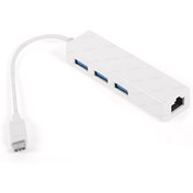 Resim Genel Markalar DK-AC-U31X3GLWP USB Type-C to RJ45 Gigabit Ethernet ve 3xUSB 3.0 Hub Çoklayıcı Adaptör (Beyaz) 