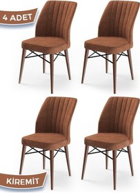 Resim Canisa Flex Serisi, Üst Kalite Mutfak Sandalyesi, 4 Adet Kiremit Sandalye, Gürgen Ceviz Ahşap Ayak Sandalye Kiremit Ayaklar Ceviz 
