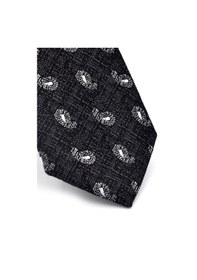 Resim Gaffy Beyaz Şal Desenli Siyah Dokuma Kumaş Mendilli Slim Fit Kravat // Sdk-240809 Desenli 