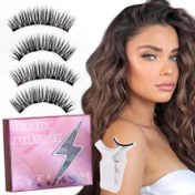 Resim Manyetik Kirpik Seti - Yeniden Kullanılabilir ve Su Geçirmez, Yapıştırıcı Gerektirmez, Doğal Kıvrımlı 3D Sahte Kirpikler Adaptör ile, Kolay Uygulama için Çoklu Stiller, Profesyonel Göz Makyaj Aksesuarı, Manyetik Kirpikler 