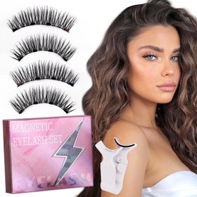 Resim Manyetik Kirpik Seti - Yeniden Kullanılabilir ve Su Geçirmez, Yapıştırıcı Gerektirmez, Doğal Kıvrımlı 3D Sahte Kirpikler Adaptör ile, Kolay Uygulama için Çoklu Stiller, Profesyonel Göz Makyaj Aksesuarı, Manyetik Kirpikler 