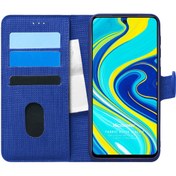Resim Xiaomi Redmi Note 9 Pro Max Kılıf Fabric Book Wallet Lacivert Microsonic