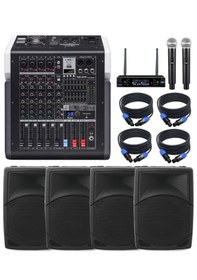 Resim Sahne Ses Sistemi Seti Amfili Mikser Hoparlör Mikrofon 