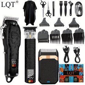 Resim LQT Erkek Profesyonel Saç Kesme Makinesi ve Trimmer Seti, Kablosuz Elektrikli Tıraş Makinesi LED Ekran ile, USB Şarj Edilebilir, Berber Kumaşı, Sınırlı Tarak, Saklama Kutusu Dahil - İdeal Babalar Günü Hediyesi 