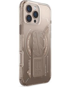 Resim Apple Uyumlu iPhone 16 Pro Kılıf Magsafe Şarj Özellikli Teknoloji Desenli Standlı Skinarma Helio Kapak Gold 