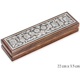 Resim Gümüş Çiçek Desenli Ahşap Tesbih Kutusu 