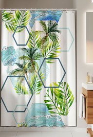 Resim Tropikhome Banyo Perdesi Palmiye Desen Dijital Baskılı Duş Perde Polyester Kumaş Banyo Perdesi 180x200 Plastik 