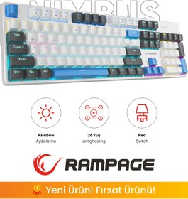 Resim Rampage Nımbus Beyaz USB Rainbow Türkçe Red Switch 26 Tuş Anti-Ghosting Mekanik Klavye Oyuncu Klavyesi 