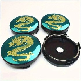 Resim Xuweiwei 4 Adet 2.36 İnç 60mm Yeşil Alüminyum Jant Kapağı Dragon Desenli Snap-on Fit 