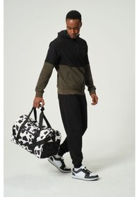 Resim Miami Beach İnek Desenli Kilitli Unisex Seyahat Çantası - Kabin Boy El Valizi - Spor Çantası Siyah - Beyaz 