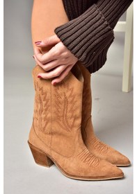 Resim Fox Shoes T267655002 Taba Süet Kalın Topuklu Kadın Bot Taba-Süet Taba 